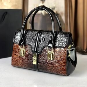 Light Luxury Crocodile Pattern Patent Leather Handbag, Crossbody Bag