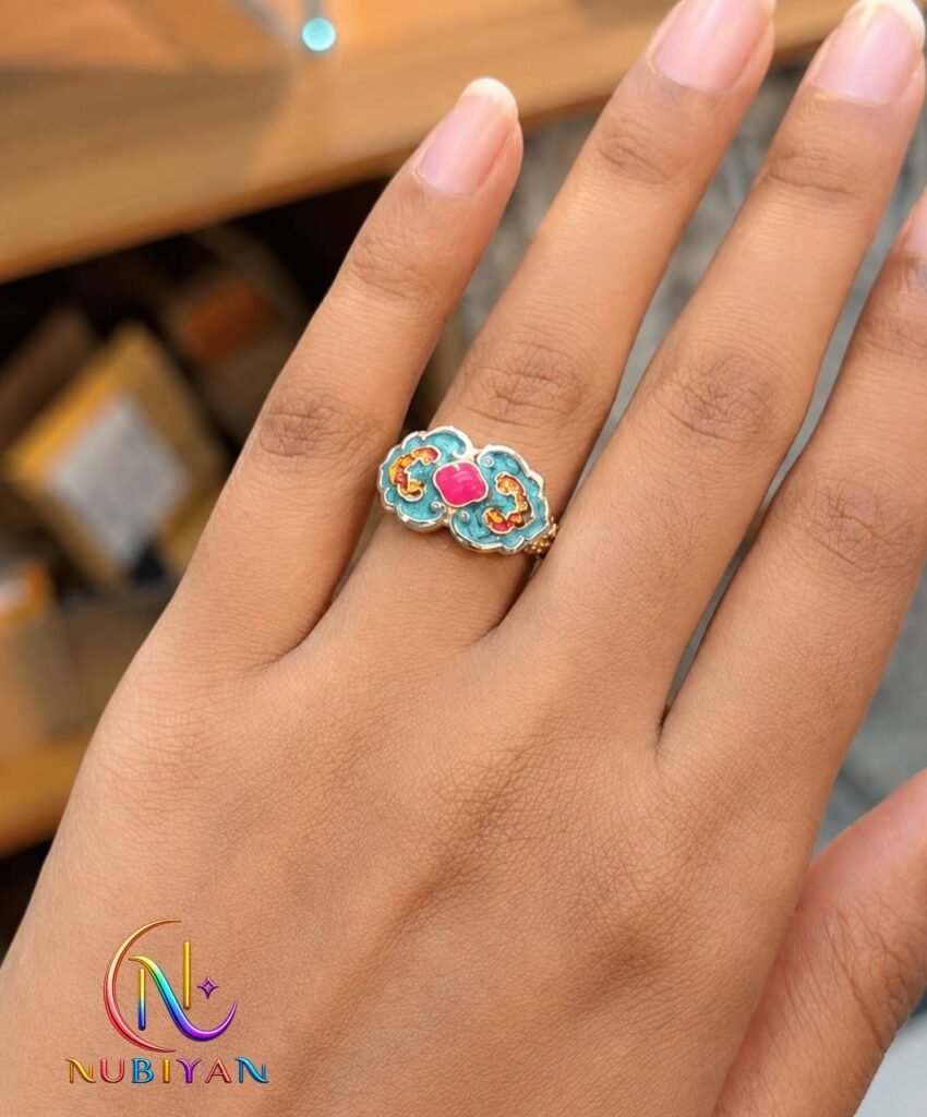 Classical Ethnic Style Enamel Ruyi Adjustable Ring